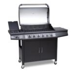 CosmoGrill Pro Deluxe 6+1 Gas Burner BBQ Grill – Large Outdoor Barbecue with Side Burner, Warming Rack, Thermometer & Weatherproof Cover – Black