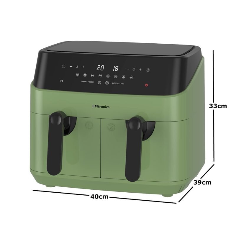 EMtronics EMAFDD9LSL Dual Air Fryer 9L - Double XL Basket, 8 Cooking Presets, 99-Min Timer, Stainless Steel, Oil-Free Healthy Cooking - Image 43