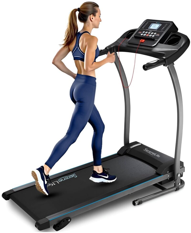 SereneLife Electric Folding Treadmill Exercise Machine - Smart Compact Digital Fitness Treadmill Workout Trainer w/Bluetooth App Sync, Manual Incline Adjustment, for Walking, Running, Gym - Image 3