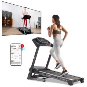 Sunny Health & Fitness Premium Foldable Treadmill for Home, Running or Walking with Auto Incline, Shock Absorption, Digital Display, Optional 20” Running Deck, Free SunnyFit App Bluetooth Connection
