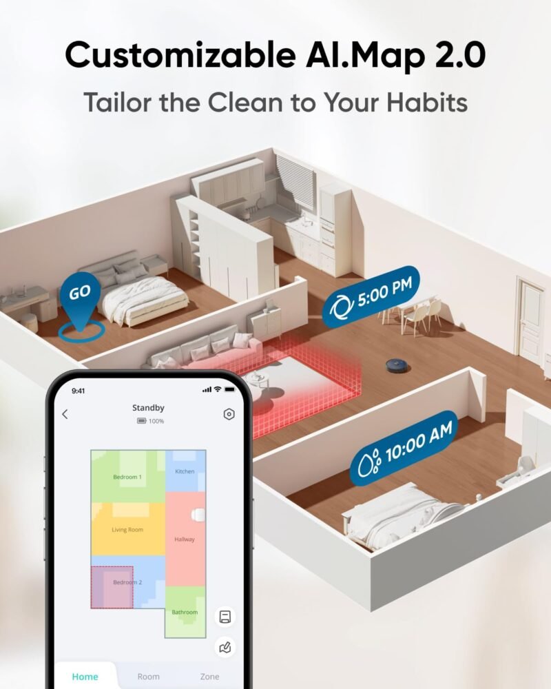 eufy X10 Pro Omni Robot Vacuum and Mop Combo, 8,000Pa Suction, Self-Emptying, Auto Mop Washing & Drying, Dual Auto-Lift Mops, AI Obstacle Avoidance, Black - Image 7