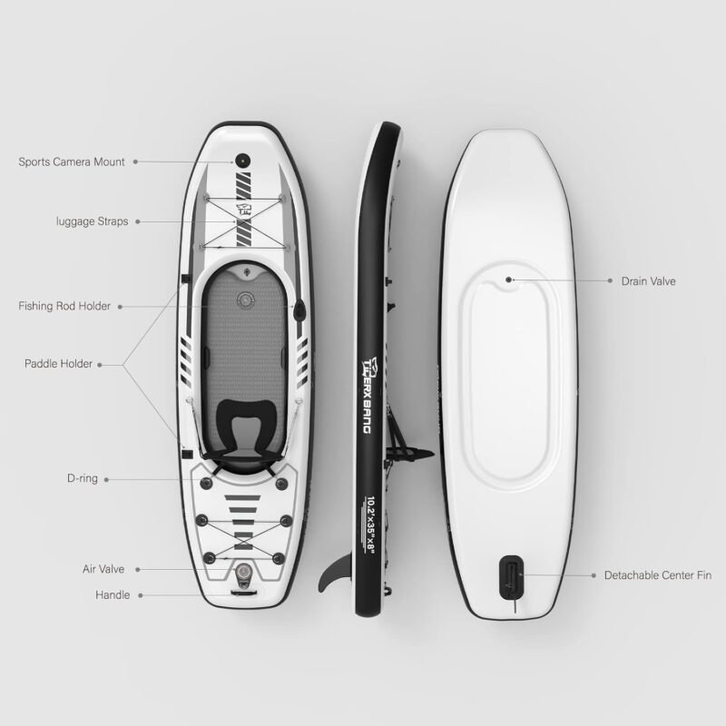 10.2'x35''x8'' Inflatable Kayak with Detachable Seat, SUP-Kayak Set Includes Hand Pump/Aluminum Oar/Backpack, Kayak Boat for Adults/Kids | for Fishing, Touring - Image 2