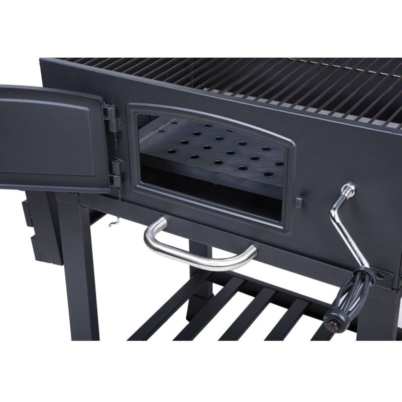 CosmoGrill Outdoor XL Charcoal Smoker BBQ Grill – Adjustable Charcoal Pan, Built-in Thermometer, 2 Side Tables, Chimney & Wheels – Portable Garden Barbecue Smoker - Image 7