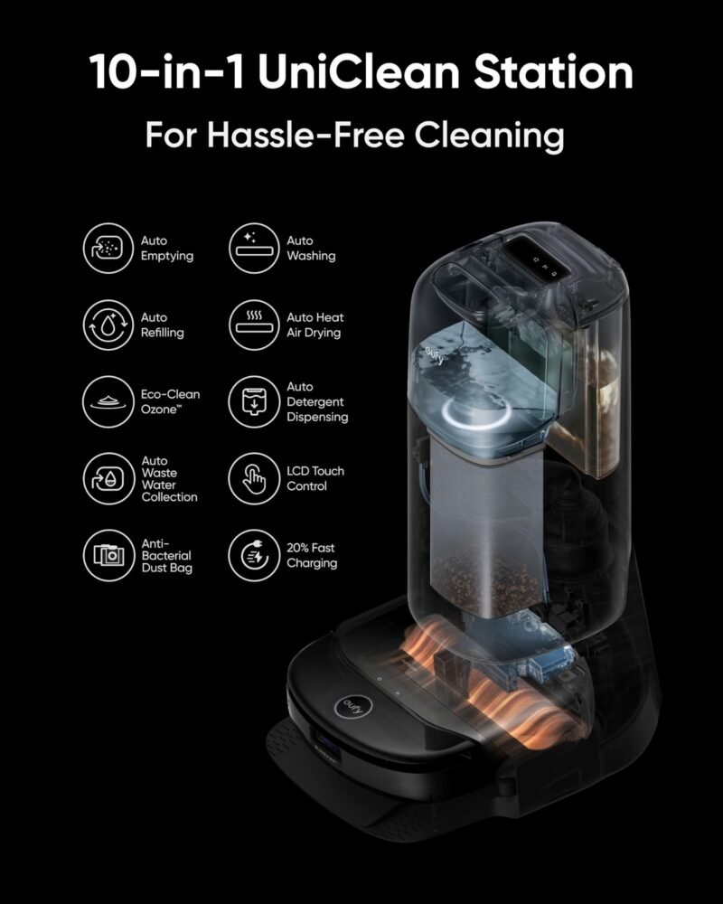 eufy Omni S1 Pro Robot Vacuum and Mop, 8000Pa Suction, Self-Emptying & Mop Washing, HydroJet Ozone Cleaning, Smart Obstacle Avoidance, All-in-One Station - Image 8