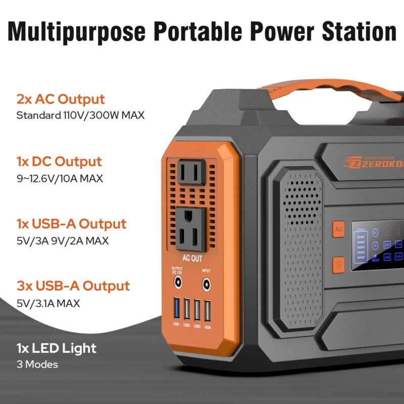 Portable Solar Generator, 300W Portable Power Station with Foldable 60W Solar Panel, 110V Pure Sine Wave 280Wh Lithium Battery Pack with USB DC AC Outlet for Home Use RV Van Outdoor Camping-Orange - Image 11