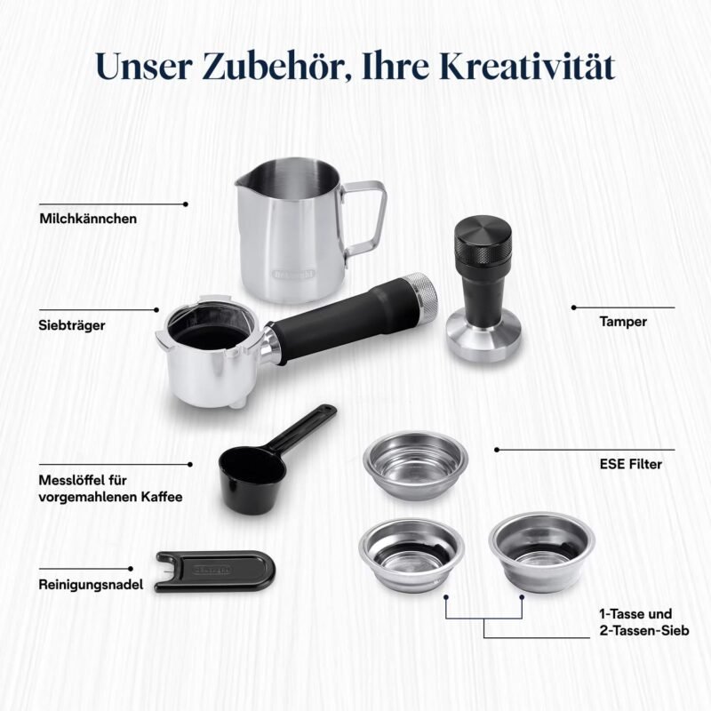De'Longhi Dedica Style EC685.M Espresso Machine – Slim 15 cm Design, Milk Frother, 15-Bar Pressure, 1L Water Tank, Compatible with Ground Coffee & ESE Pods, Stainless Steel - Image 61
