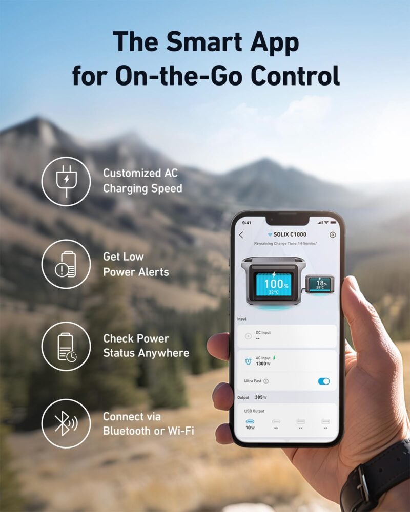 Anker SOLIX C1000 Portable Power Station, 1800W (Peak 2400W) Solar Generator, Full Charge in 58 Min, 1056wh LiFePO4 Battery for Home Backup, Power Outages, and Outdoor Camping (Optional Solar Panel) - Image 13