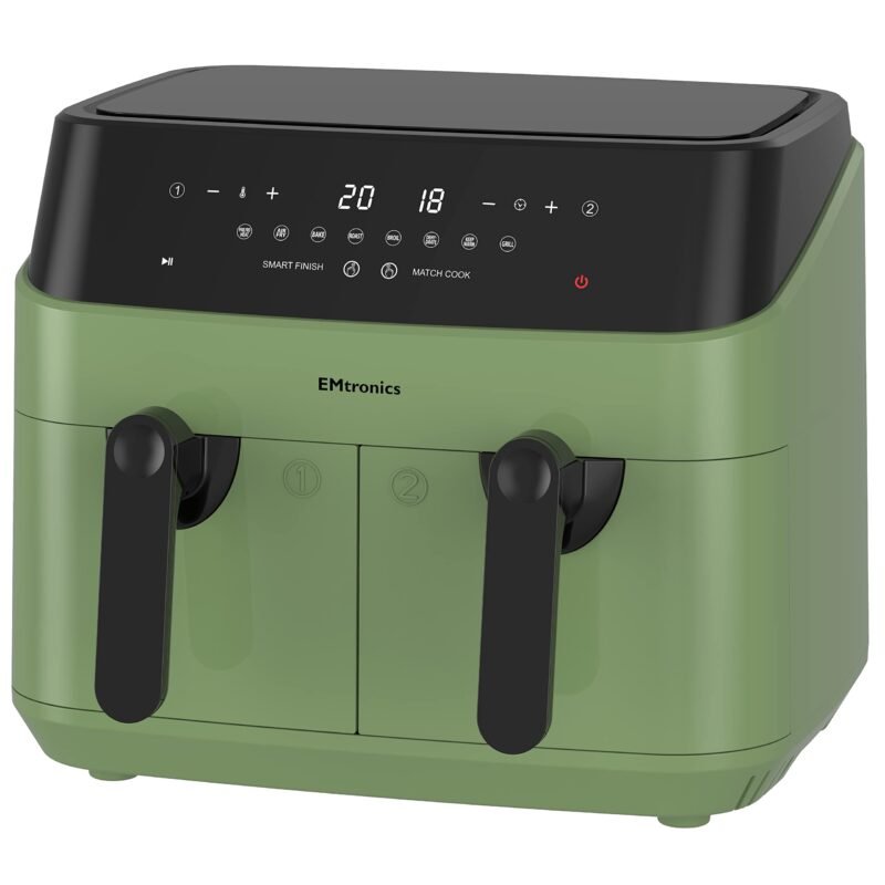 EMtronics EMAFDD9LSL Dual Air Fryer 9L - Double XL Basket, 8 Cooking Presets, 99-Min Timer, Stainless Steel, Oil-Free Healthy Cooking - Image 7