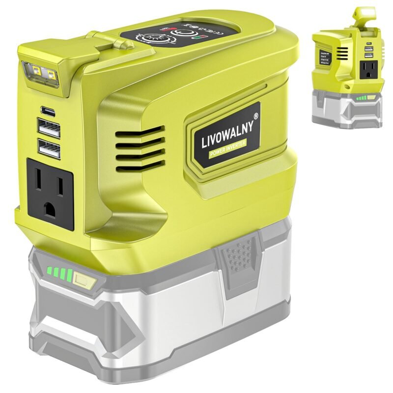 200W Power Inverter for Dewalt 20V, DC 20V to AC 110-120V Battery Inverter, Portable Power Station Generator, Charger Adapter Battery Powered Outlet with 2 USB Ports & 1 Type-C & 1 AC Outlet - Image 6