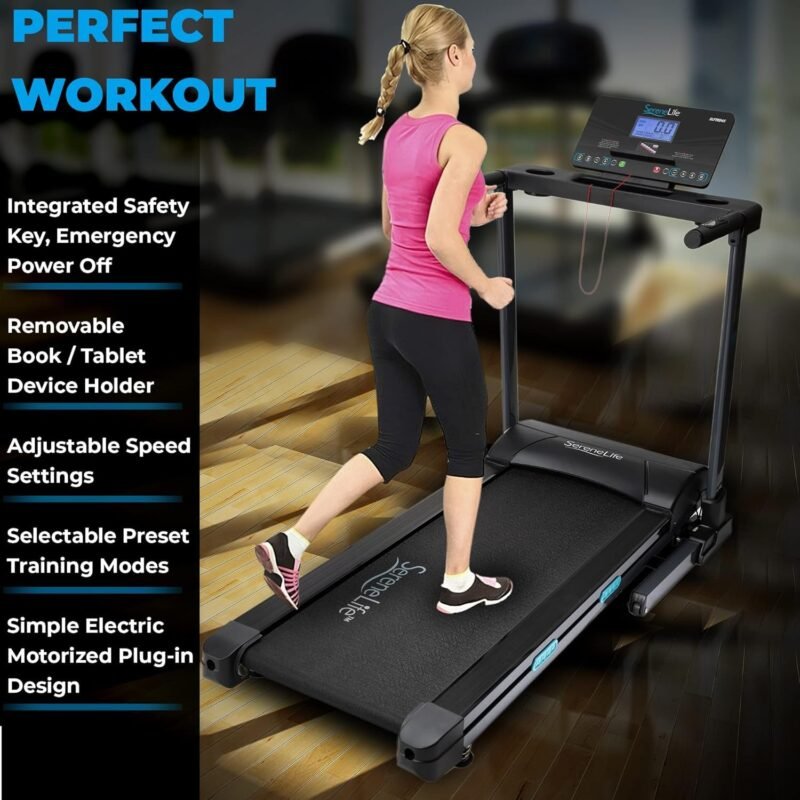 SereneLife Electric Folding Treadmill Exercise Machine - Smart Compact Digital Fitness Treadmill Workout Trainer w/Bluetooth App Sync, Manual Incline Adjustment, for Walking, Running, Gym - Image 19