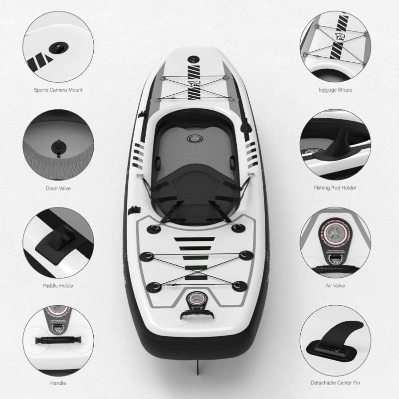 10.2'x35''x8'' Inflatable Kayak with Detachable Seat, SUP-Kayak Set Includes Hand Pump/Aluminum Oar/Backpack, Kayak Boat for Adults/Kids | for Fishing, Touring - Image 5