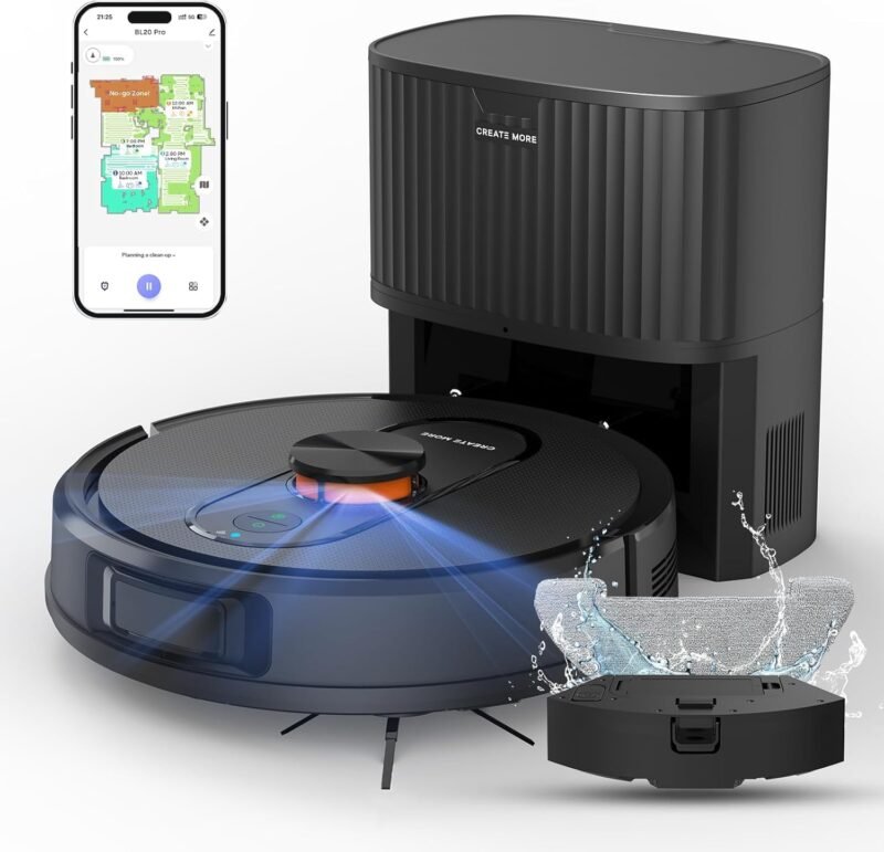 Eitton BL--20 Robot Vacuum and Mop Combo – 5000Pa Suction, LiDAR Navigation, No-Go Zones, Smart Mapping, App/Alexa Control, Self-Charging, Ideal for Pet Hair, Hard Floors & Carpet - Image 3