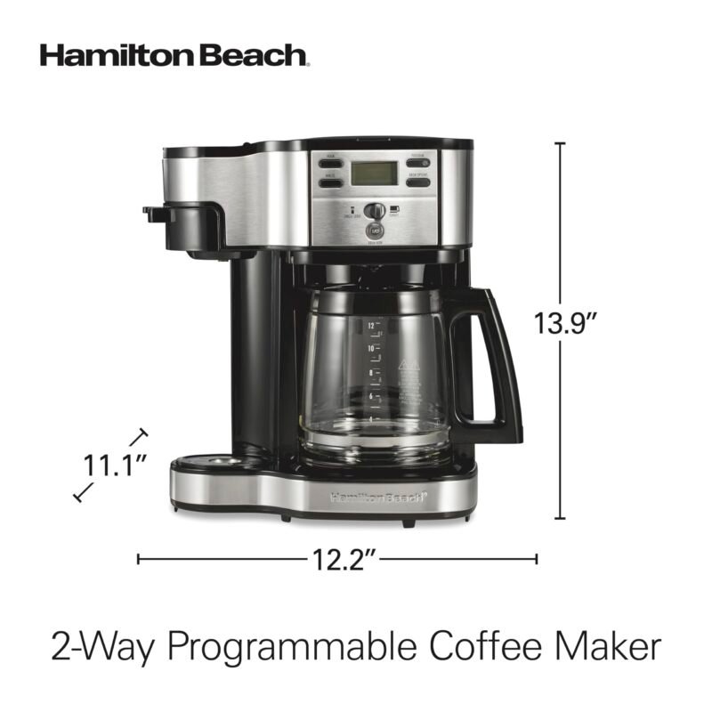 Hamilton Beach 2-Way Coffee Maker – 12-Cup Programmable Drip Machine & Single Serve Brewer, Auto Pause & Pour, Eco-Friendly, Dual Water Reservoirs, Black (49980R) - Image 9