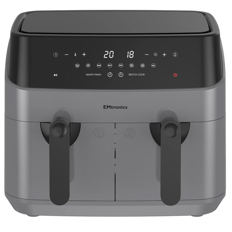 EMtronics EMAFDD9LSL Dual Air Fryer 9L - Double XL Basket, 8 Cooking Presets, 99-Min Timer, Stainless Steel, Oil-Free Healthy Cooking - Image 29