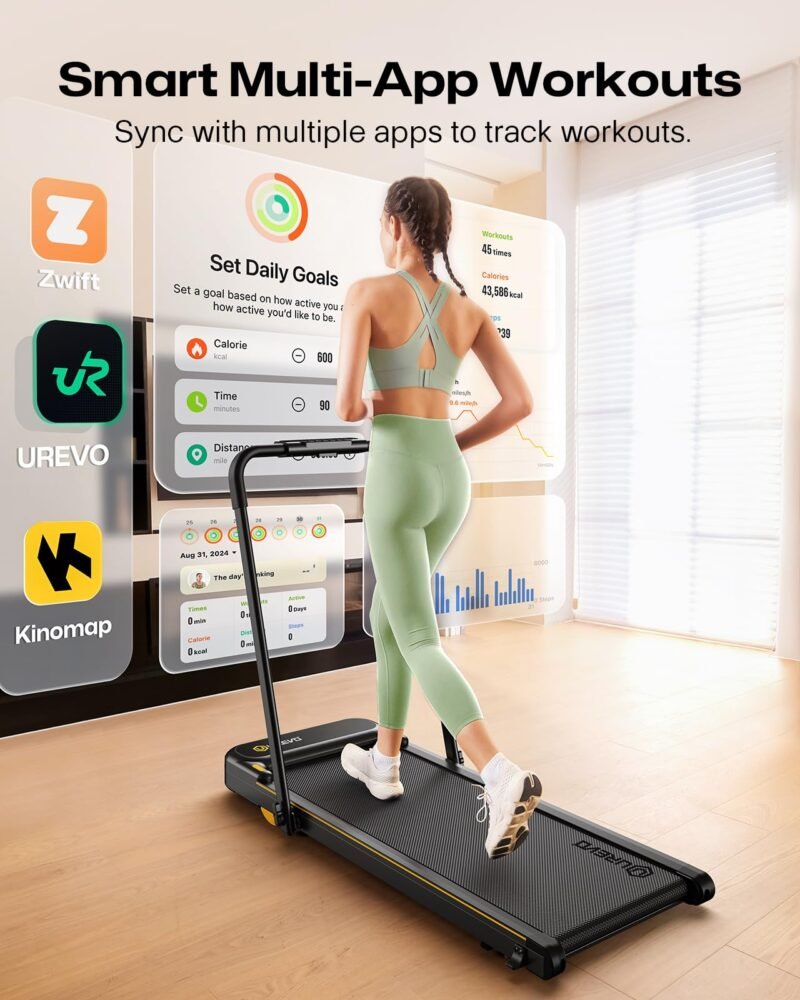 UREVO Smart 2-in-1 Folding Treadmill, Compact Walking Pad with Safety Handle, Plug and Play, Dual LED Display, Workout APP, Walking or Running for Home Office, Remote Included - Image 10