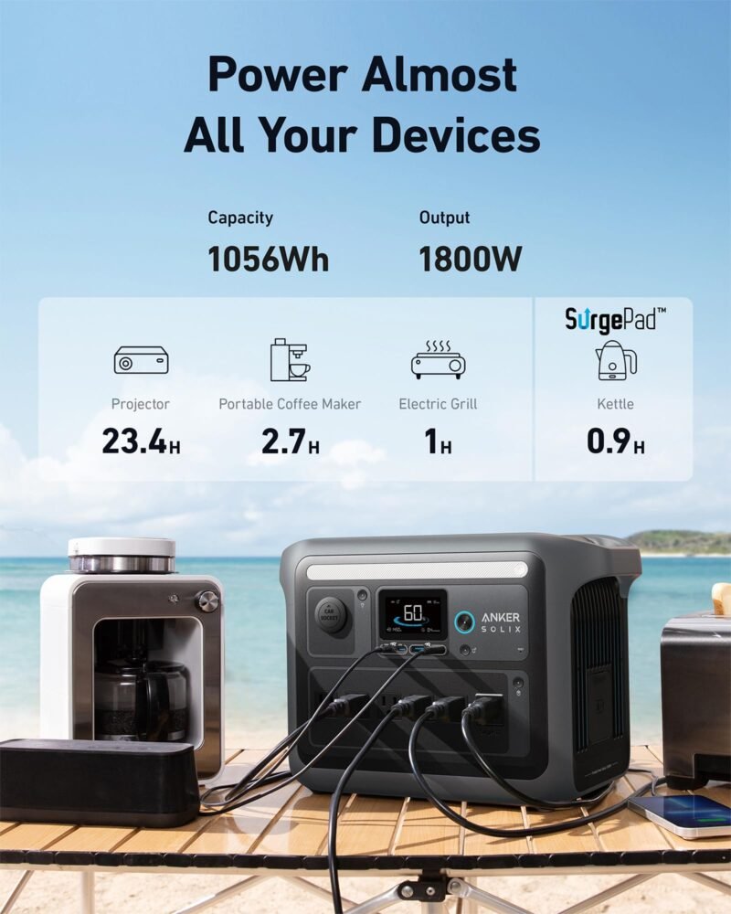 Anker SOLIX C1000 Portable Power Station, 1800W (Peak 2400W) Solar Generator, Full Charge in 58 Min, 1056wh LiFePO4 Battery for Home Backup, Power Outages, and Outdoor Camping (Optional Solar Panel) - Image 5