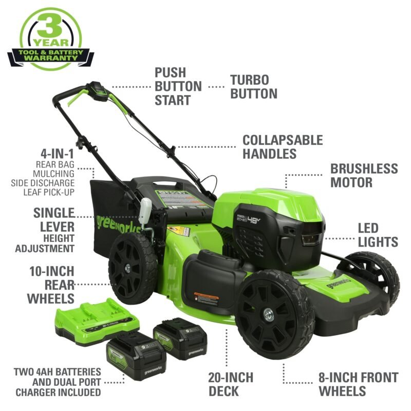 Greenworks 48V (2 x 24V) 17" Brushless Cordless (Push) Lawn Mower, (2) 4.0Ah Batteries and Dual Port Rapid Charger Included - Image 90