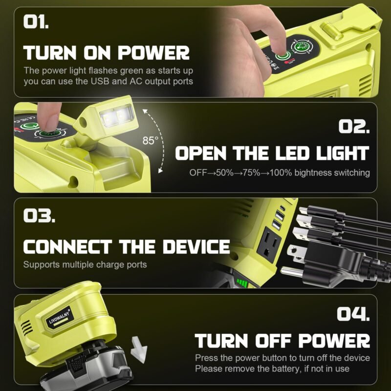 200W Power Inverter for Dewalt 20V, DC 20V to AC 110-120V Battery Inverter, Portable Power Station Generator, Charger Adapter Battery Powered Outlet with 2 USB Ports & 1 Type-C & 1 AC Outlet - Image 44