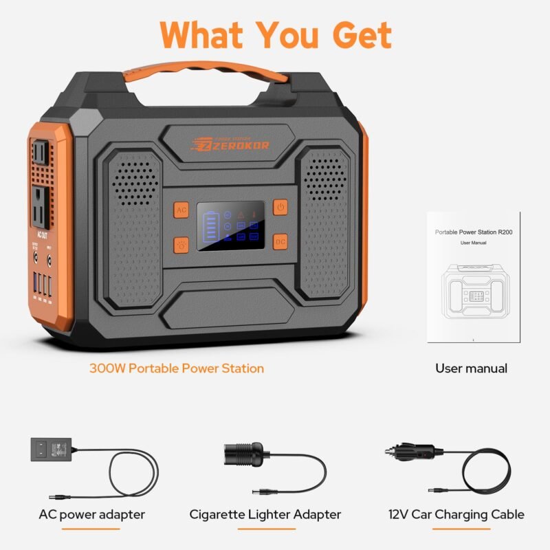 Portable Solar Generator, 300W Portable Power Station with Foldable 60W Solar Panel, 110V Pure Sine Wave 280Wh Lithium Battery Pack with USB DC AC Outlet for Home Use RV Van Outdoor Camping-Orange - Image 8