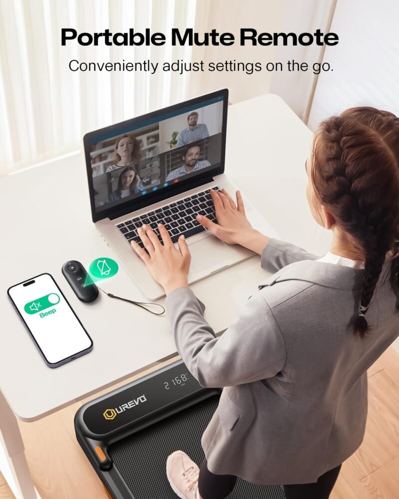 UREVO Smart 2-in-1 Folding Treadmill, Compact Walking Pad with Safety Handle, Plug and Play, Dual LED Display, Workout APP, Walking or Running for Home Office, Remote Included - Image 7