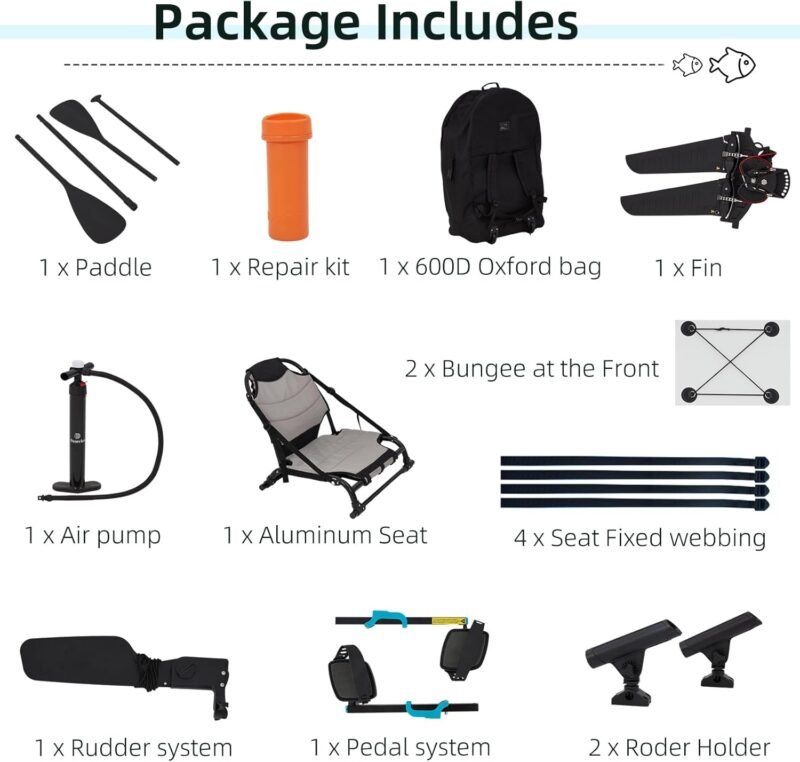 Inflatable Kayak with Pedal System, 12ft PVC Premium Fishing Kayak, Lightweight & Portable with Aluminum Seat, Rudder System, and Accessories Included - Image 8