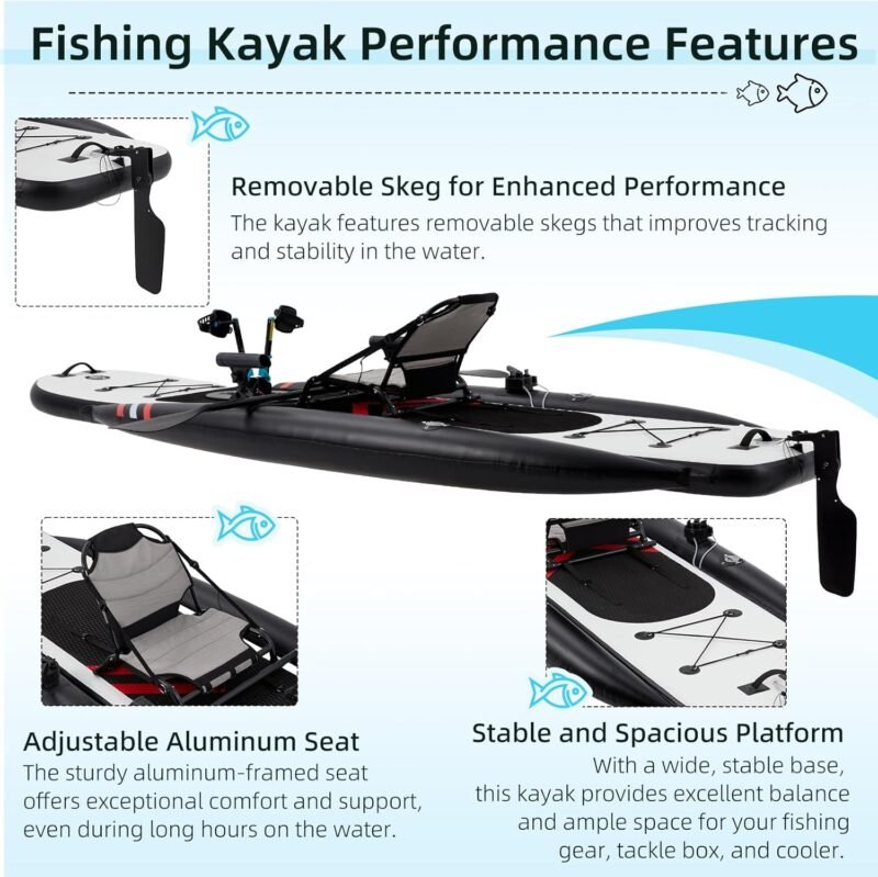 Inflatable Kayak with Pedal System, 12ft PVC Premium Fishing Kayak, Lightweight & Portable with Aluminum Seat, Rudder System, and Accessories Included - Image 6