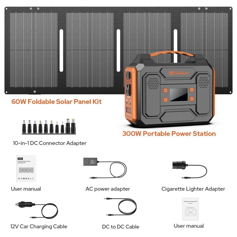 Portable Solar Generator, 300W Portable Power Station with Foldable 60W Solar Panel, 110V Pure Sine Wave 280Wh Lithium Battery Pack with USB DC AC Outlet for Home Use RV Van Outdoor Camping-Orange - Image 16