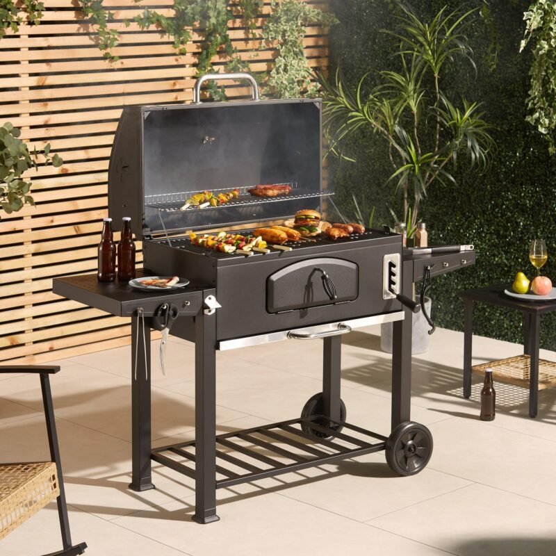 VonHaus XL Charcoal BBQ Grill & Smoker – Portable Barbecue with Warming Rack, Side Shelves, Wheels, Temperature Gauge – Outdoor Cooking for Meat, Fish & Veg - Image 12