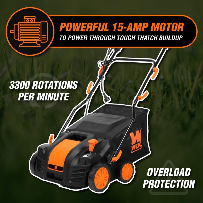 WEN 15-Inch 13-Amp 2-in-1 Electric Dethatcher and Scarifier with 12-Gallon Collection Bag (DT1315) - Image 11