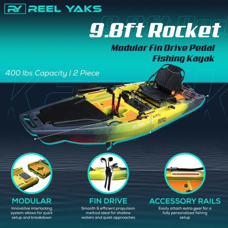 Rocket Modular Fishing Kayak - 9.8ft Lightweight, Sit On Top Kayak for Adults & Youth - Stable & Portable, Ideal Space-Saving Design for Travel - 400 lbs Capacity - Image 3