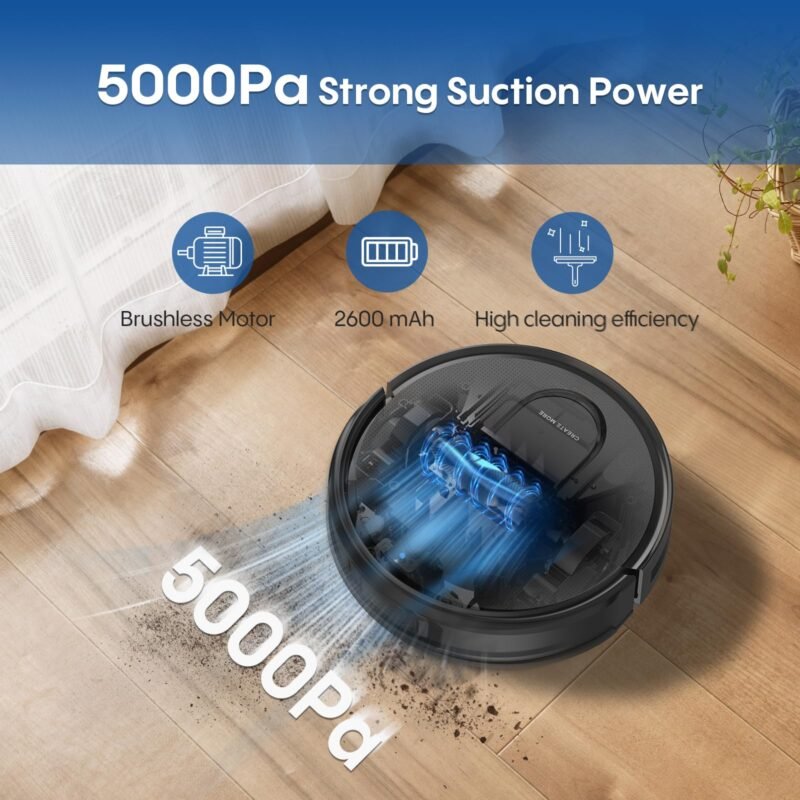 Eitton BL--20 Robot Vacuum and Mop Combo – 5000Pa Suction, LiDAR Navigation, No-Go Zones, Smart Mapping, App/Alexa Control, Self-Charging, Ideal for Pet Hair, Hard Floors & Carpet - Image 5