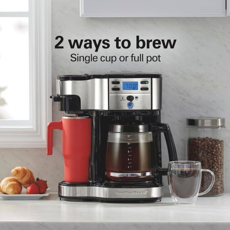 Hamilton Beach 2-Way Coffee Maker – 12-Cup Programmable Drip Machine & Single Serve Brewer, Auto Pause & Pour, Eco-Friendly, Dual Water Reservoirs, Black (49980R) - Image 3