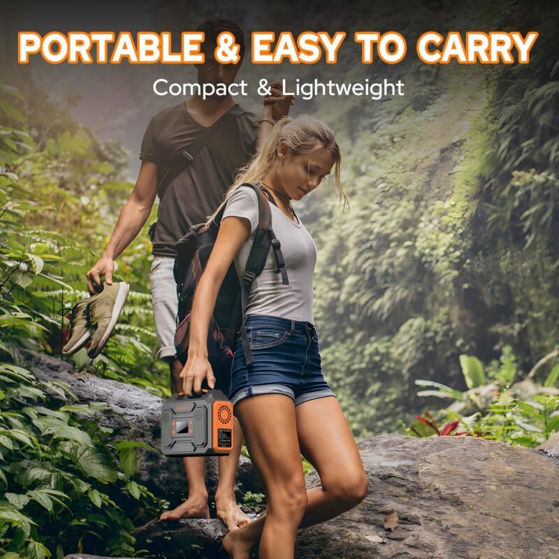 Portable Solar Generator, 300W Portable Power Station with Foldable 60W Solar Panel, 110V Pure Sine Wave 280Wh Lithium Battery Pack with USB DC AC Outlet for Home Use RV Van Outdoor Camping-Orange - Image 6