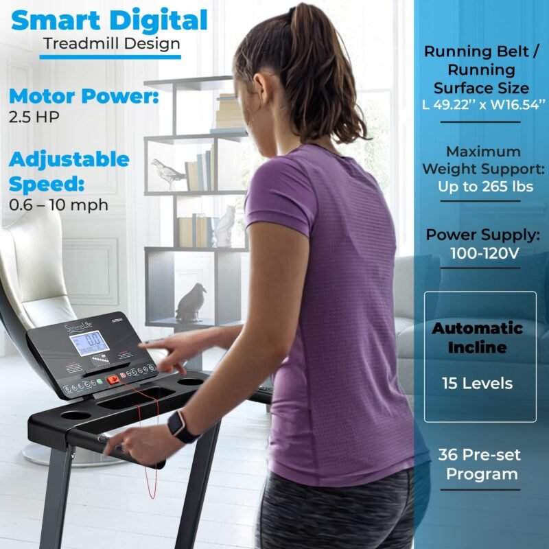 SereneLife Electric Folding Treadmill Exercise Machine - Smart Compact Digital Fitness Treadmill Workout Trainer w/Bluetooth App Sync, Manual Incline Adjustment, for Walking, Running, Gym - Image 14