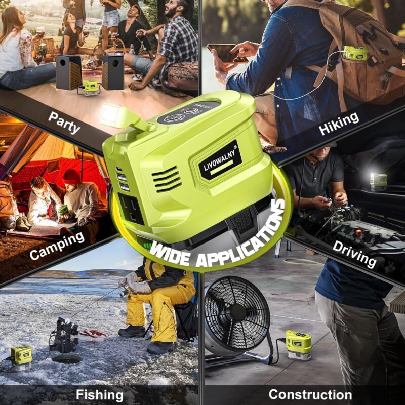 200W Power Inverter for Dewalt 20V, DC 20V to AC 110-120V Battery Inverter, Portable Power Station Generator, Charger Adapter Battery Powered Outlet with 2 USB Ports & 1 Type-C & 1 AC Outlet - Image 46