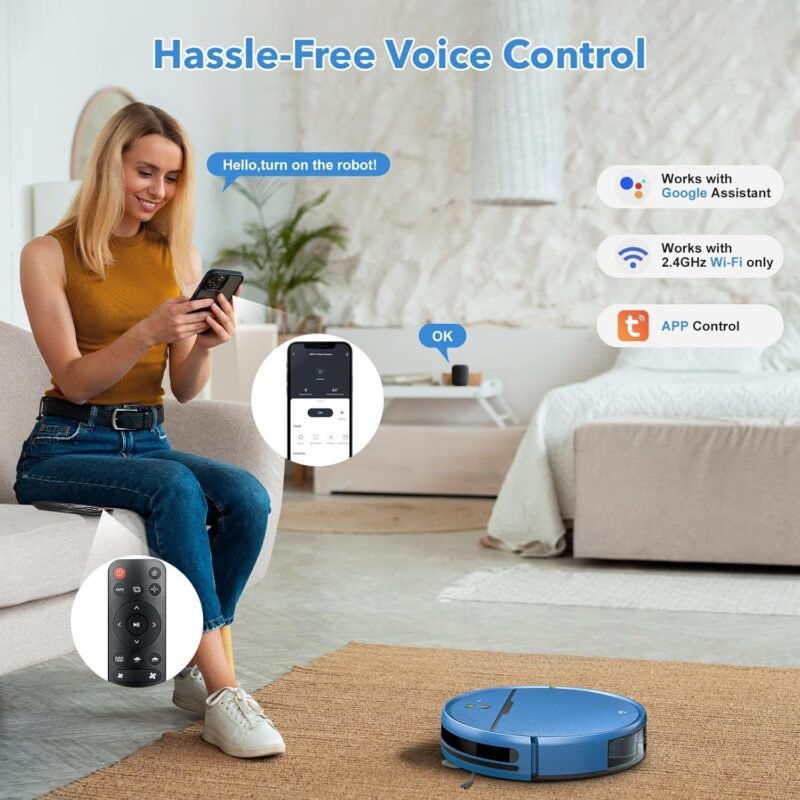 iMartine BR151 Robot Vacuum and Mop Combo – 2-in-1 Slim Robotic Cleaner with 2300Pa Suction, App/Voice/Remote Control, Self-Charging, Quiet Operation for Pet Hair, Hard Floors & Low Pile Carpet - Image 3