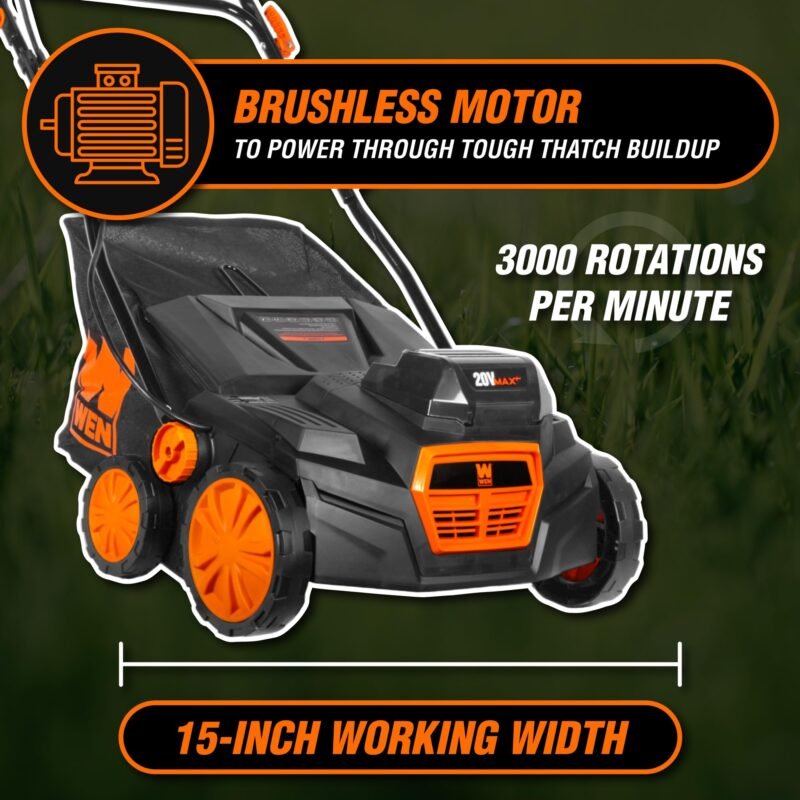 WEN 15-Inch 13-Amp 2-in-1 Electric Dethatcher and Scarifier with 12-Gallon Collection Bag (DT1315) - Image 18