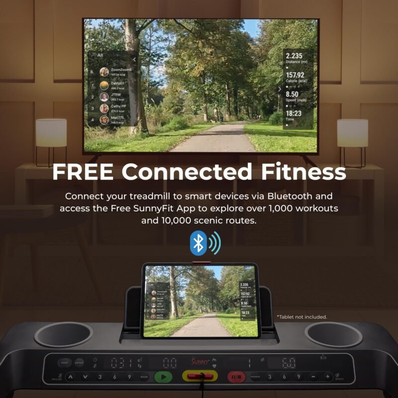 Sunny Health & Fitness Premium Foldable Treadmill for Home, Running or Walking with Auto Incline, Shock Absorption, Digital Display, Optional 20” Running Deck, Free SunnyFit App Bluetooth Connection - Image 13